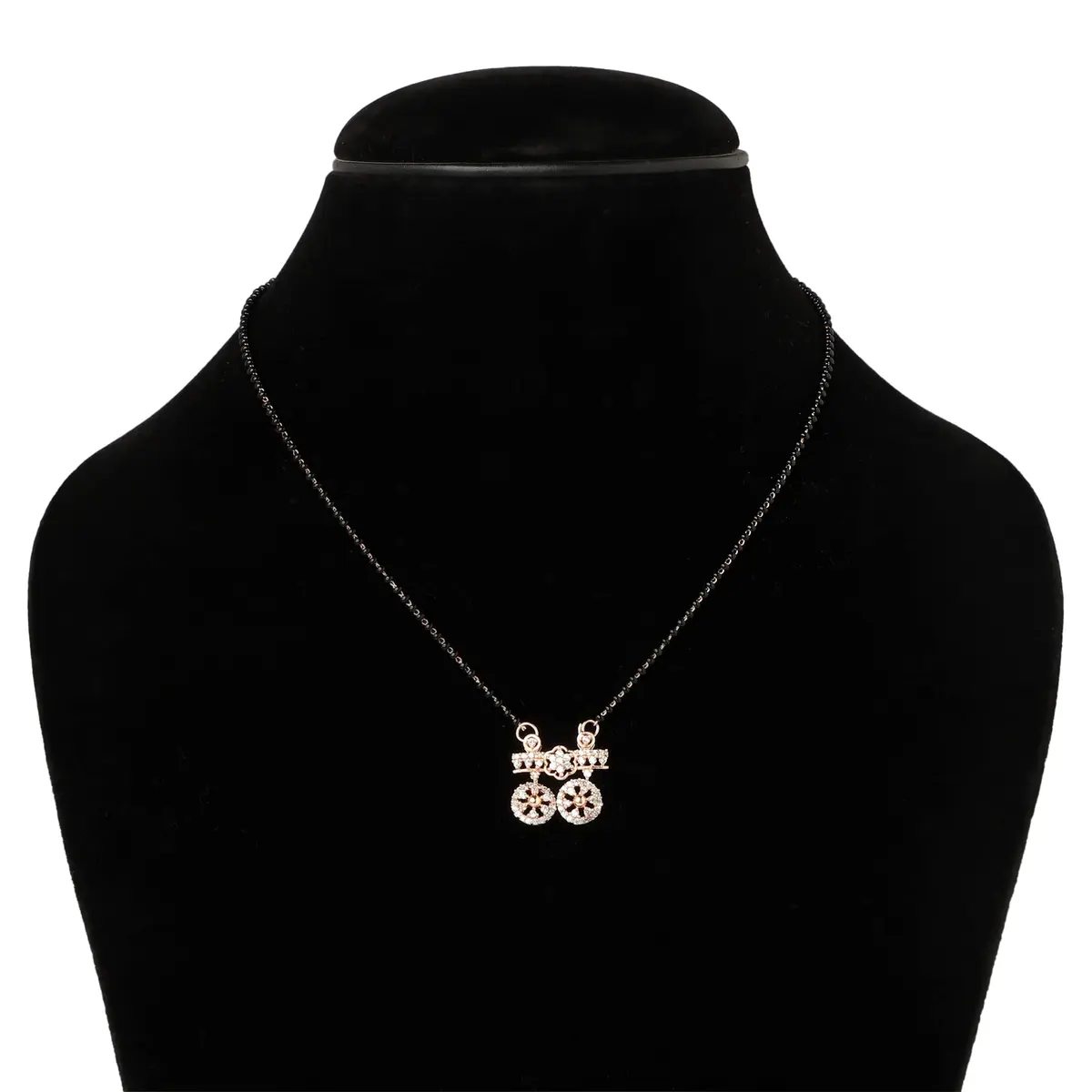 I Jewels Rose Gold Plated Black Beads CZ AD Mangalsutra For Women (D097) | Traditional Indian Wedding Jewelry - view 4