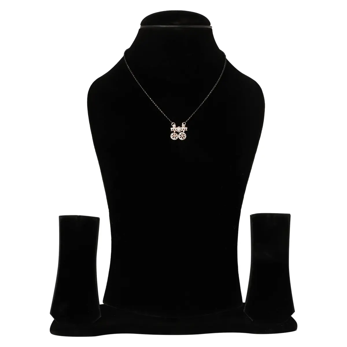 I Jewels Rose Gold Plated Black Beads CZ AD Mangalsutra For Women (D097) | Traditional Indian Wedding Jewelry - view 5