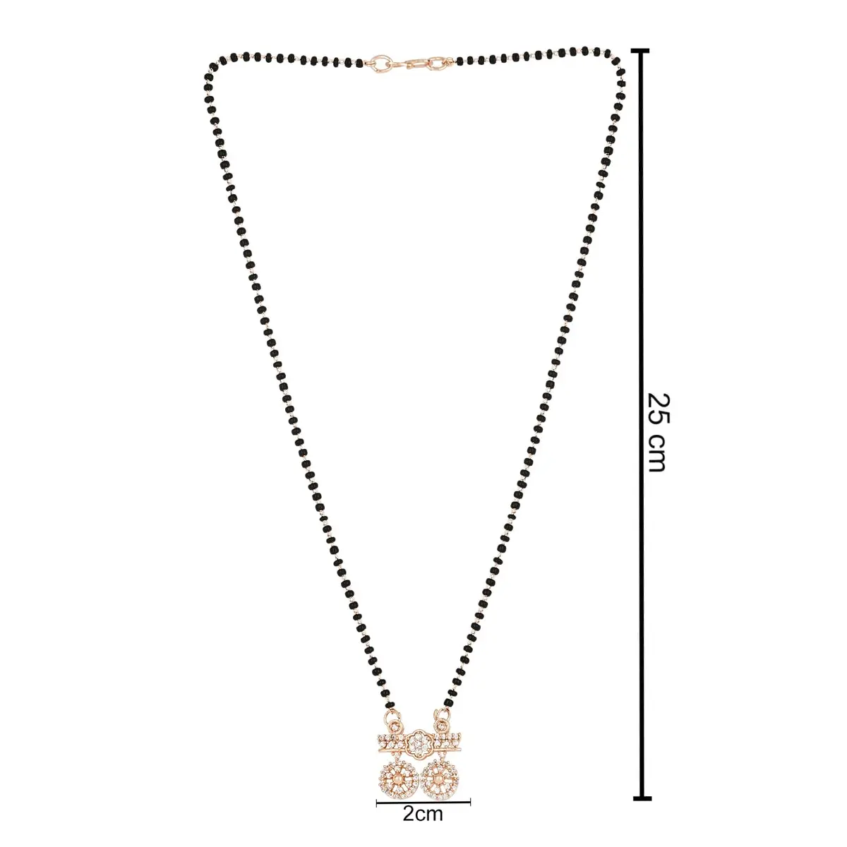 I Jewels Rose Gold Plated Black Beads CZ AD Mangalsutra For Women (D097) | Traditional Indian Wedding Jewelry - view 6