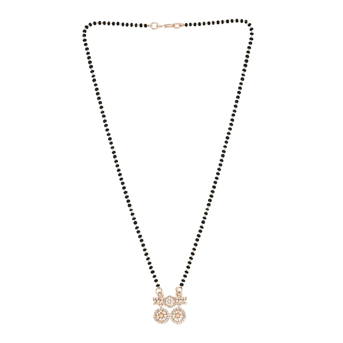 I Jewels Rose Gold Plated Black Beads CZ AD Mangalsutra For Women (D097) | Traditional Indian Wedding Jewelry - view 2