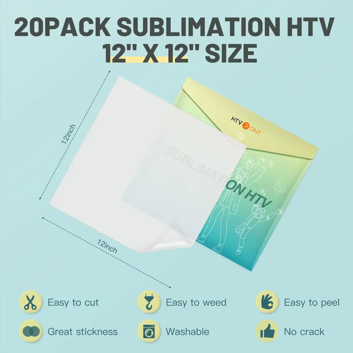 HTVRONT Sublimation Vinyl for Cotton Shirts 20 Pack 12x12" | Bright & Durable - view 2