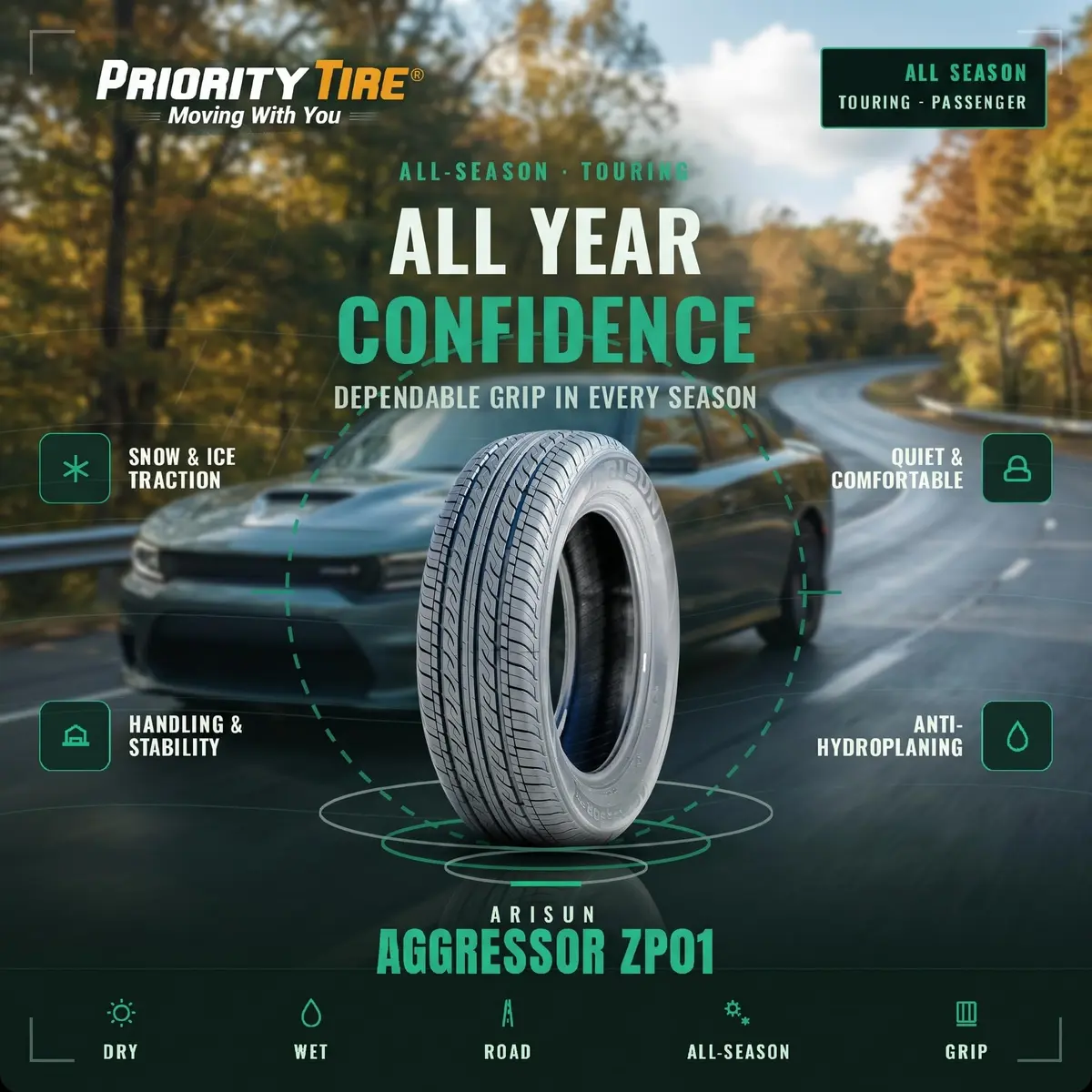 Arisun Aggressor ZP01 235/65R16 103H All Season SL Radial 16 inch Tire | All-Season SUV & Truck Tire with 4 Ply Rated Support - view 3