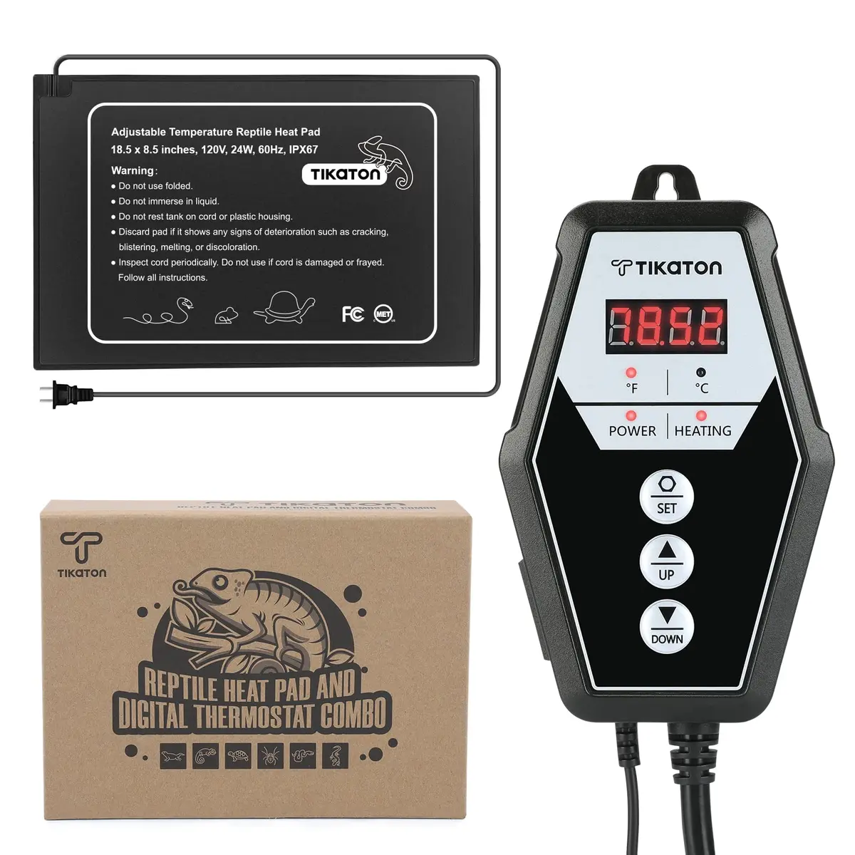 Tikaton Reptile Heating Pad & Digital Thermostat Combo Set | Under Tank Heater for 10-20gal/30-40gal Tank, Terrarium Heat Mat for Turtle/Snake/Lizard/Frog/Spider/Plant Box - main product image