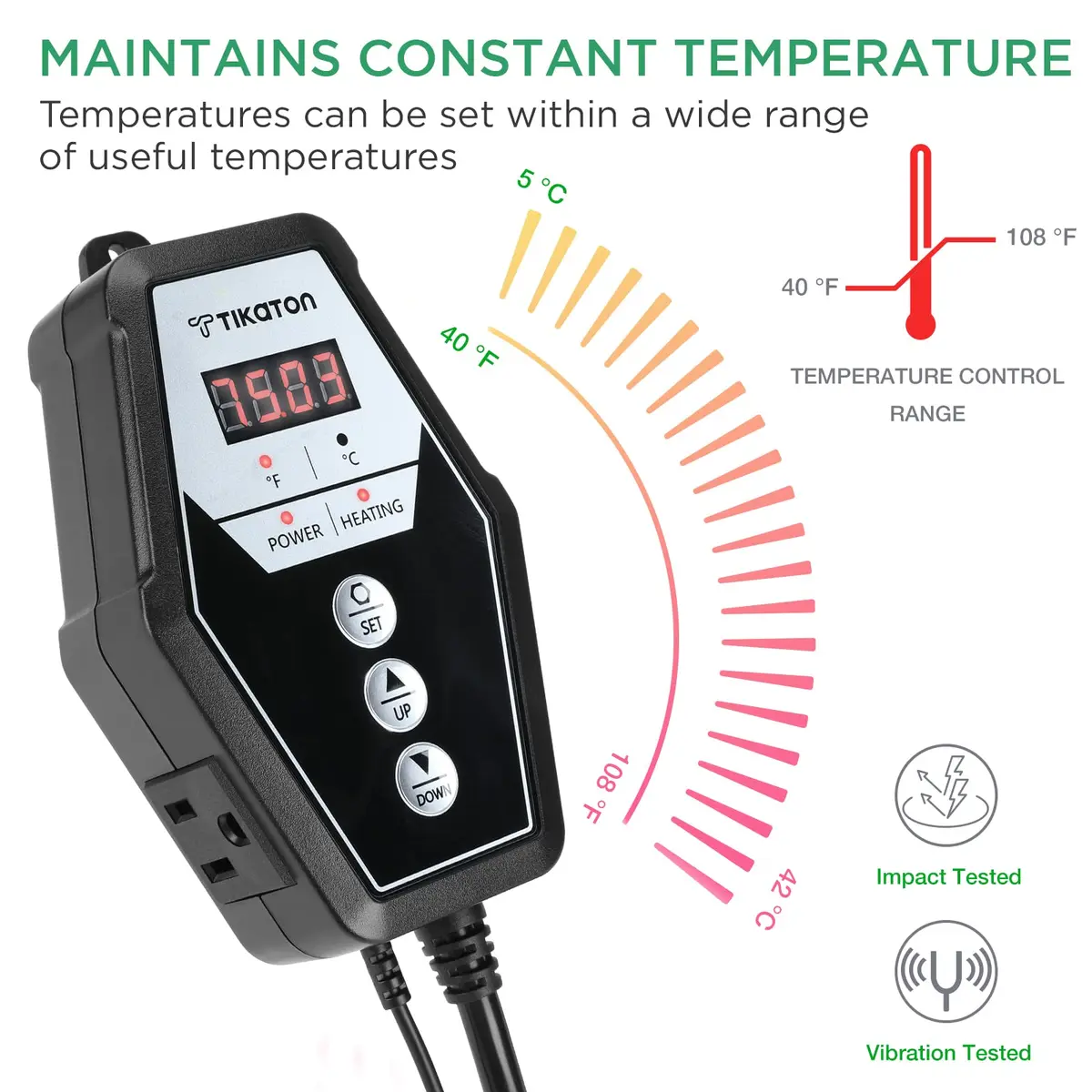Tikaton Reptile Heating Pad & Digital Thermostat Combo Set | Under Tank Heater for 10-20gal/30-40gal Tank, Terrarium Heat Mat for Turtle/Snake/Lizard/Frog/Spider/Plant Box - view 4