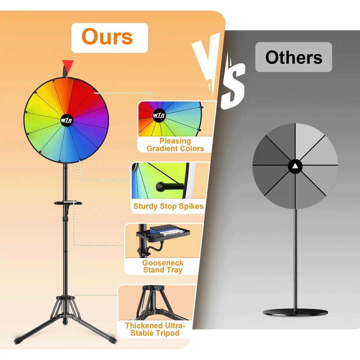 ORWOD 16 inch Prize Wheel Game with Stand, 12 Dry Erase Slots | Adjustable Height 36-64 Inches - view 6