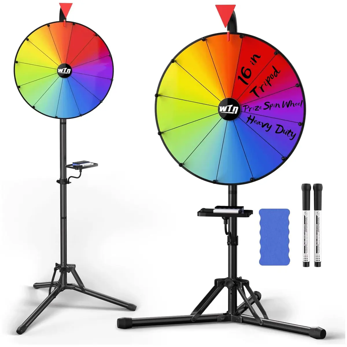 ORWOD 16 inch Prize Wheel Game with Stand, 12 Dry Erase Slots | Adjustable Height 36-64 Inches - main product image