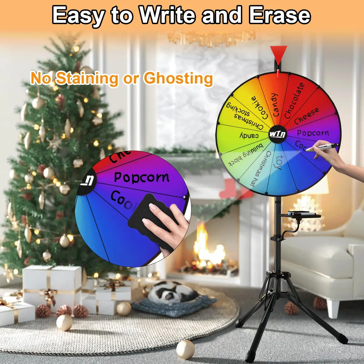 ORWOD 16 inch Prize Wheel Game with Stand, 12 Dry Erase Slots | Adjustable Height 36-64 Inches - view 2