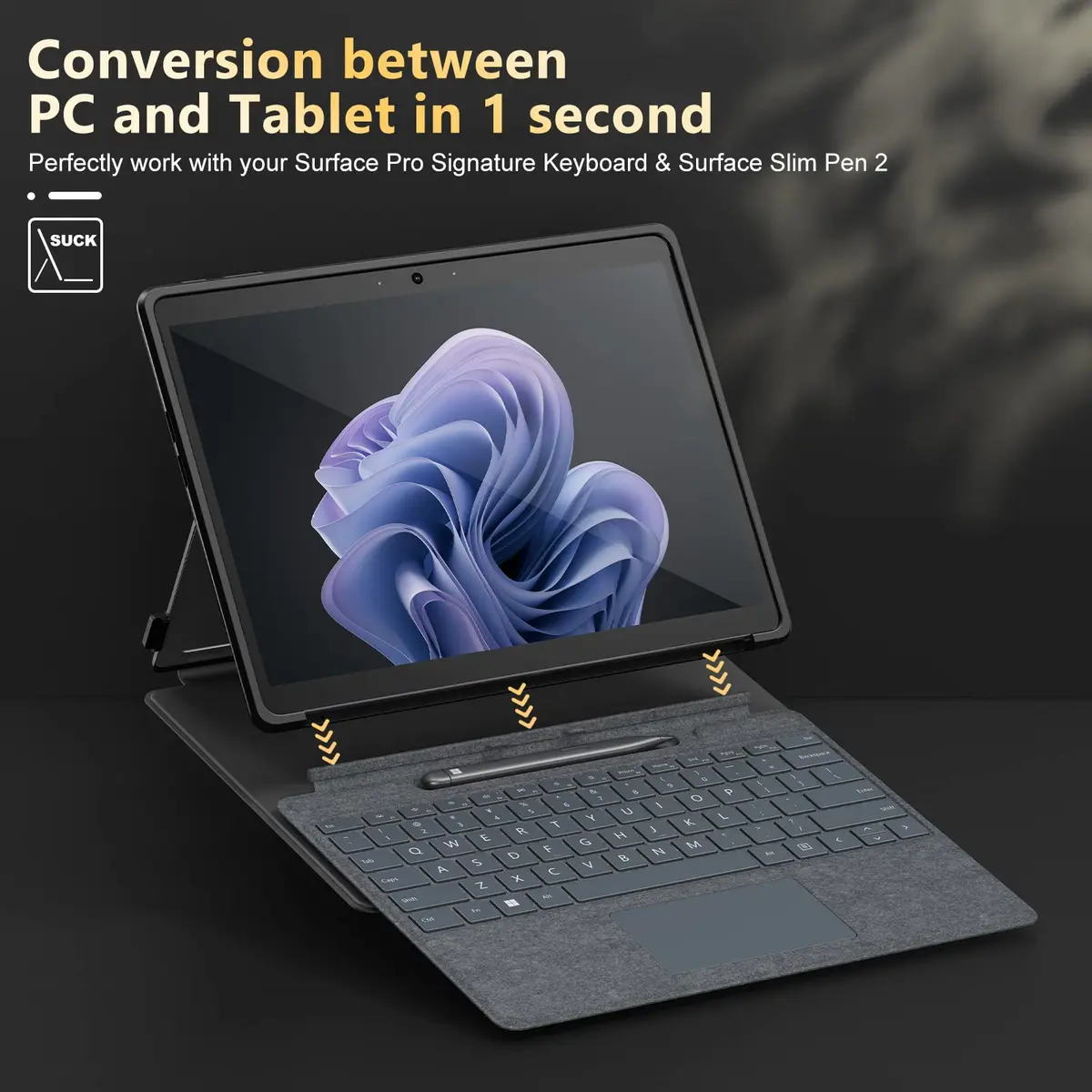 INFILAND Military Drop Protection Case for Surface Pro 11/10/9 13-inch Tablet with Type Cover Keyboard Support, Black - view 7