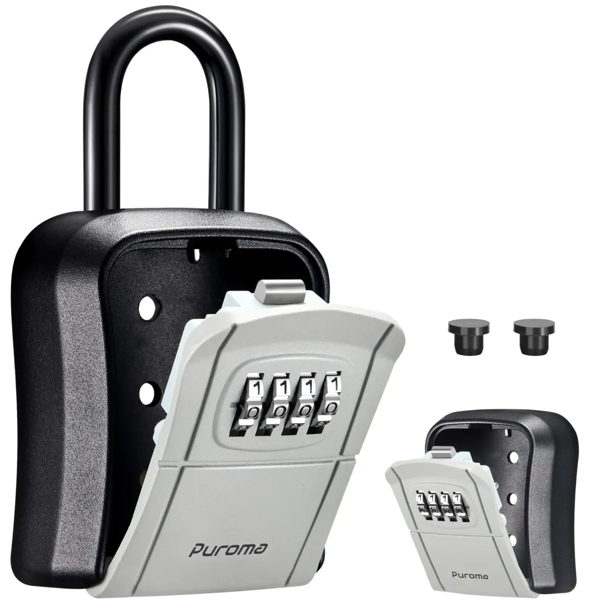 Puroma Outdoor Key Lock Box Gray | 4-Digit Combination Lockbox for House Keys - main product image