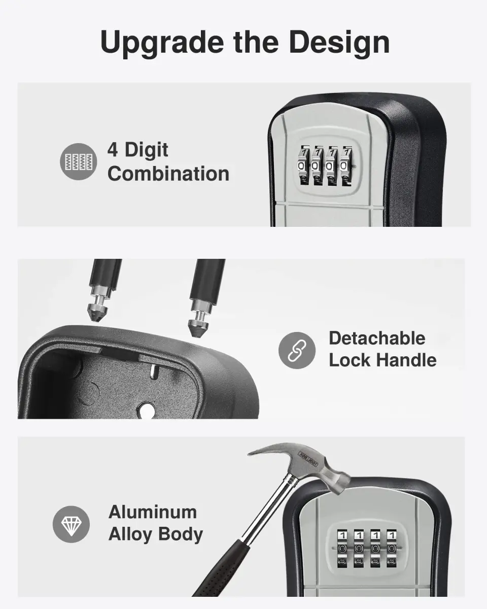 Puroma Outdoor Key Lock Box Gray | 4-Digit Combination Lockbox for House Keys - view 5