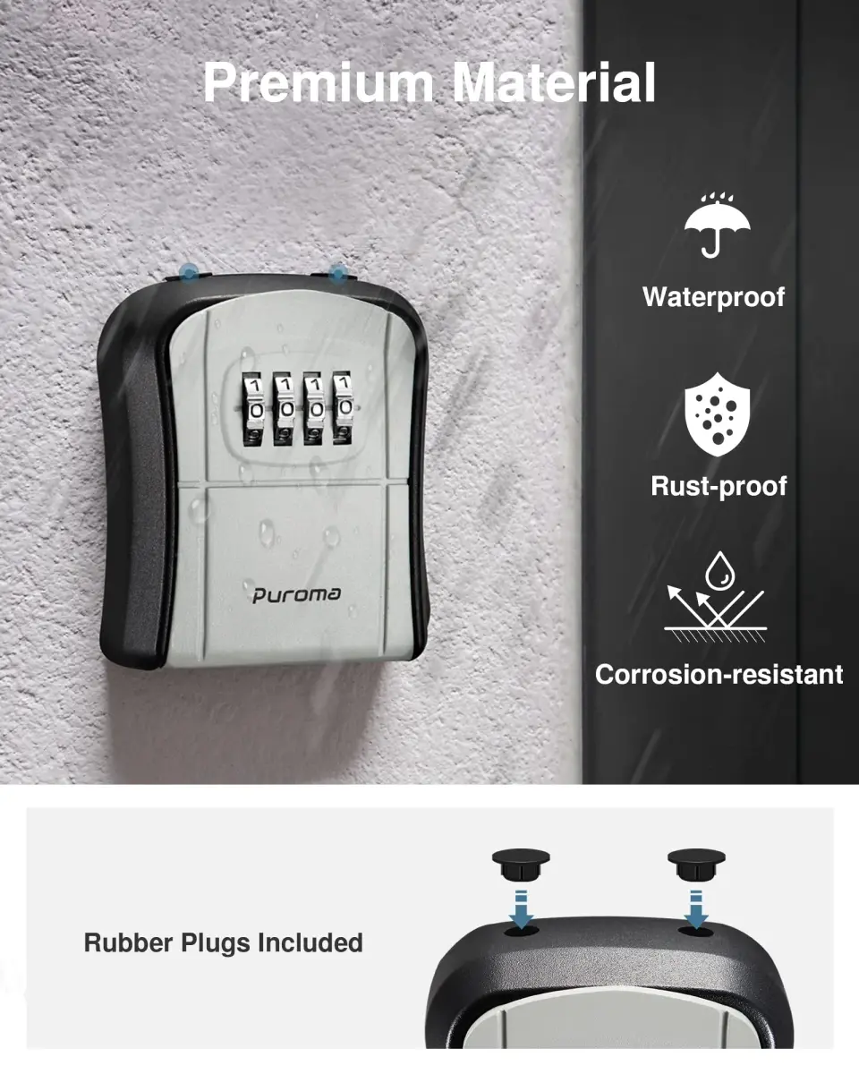 Puroma Outdoor Key Lock Box Gray | 4-Digit Combination Lockbox for House Keys - view 6