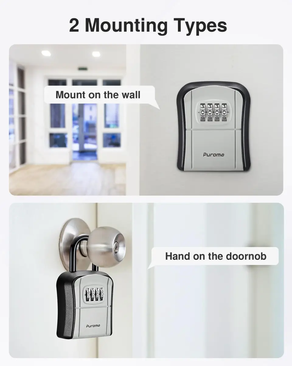 Puroma Outdoor Key Lock Box Gray | 4-Digit Combination Lockbox for House Keys - view 2
