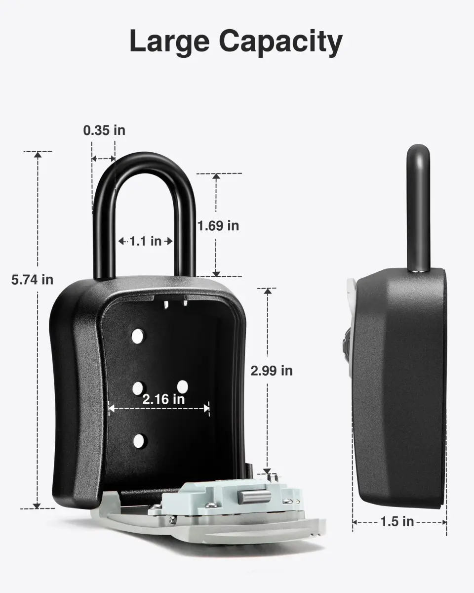 Puroma Outdoor Key Lock Box Gray | 4-Digit Combination Lockbox for House Keys - view 4