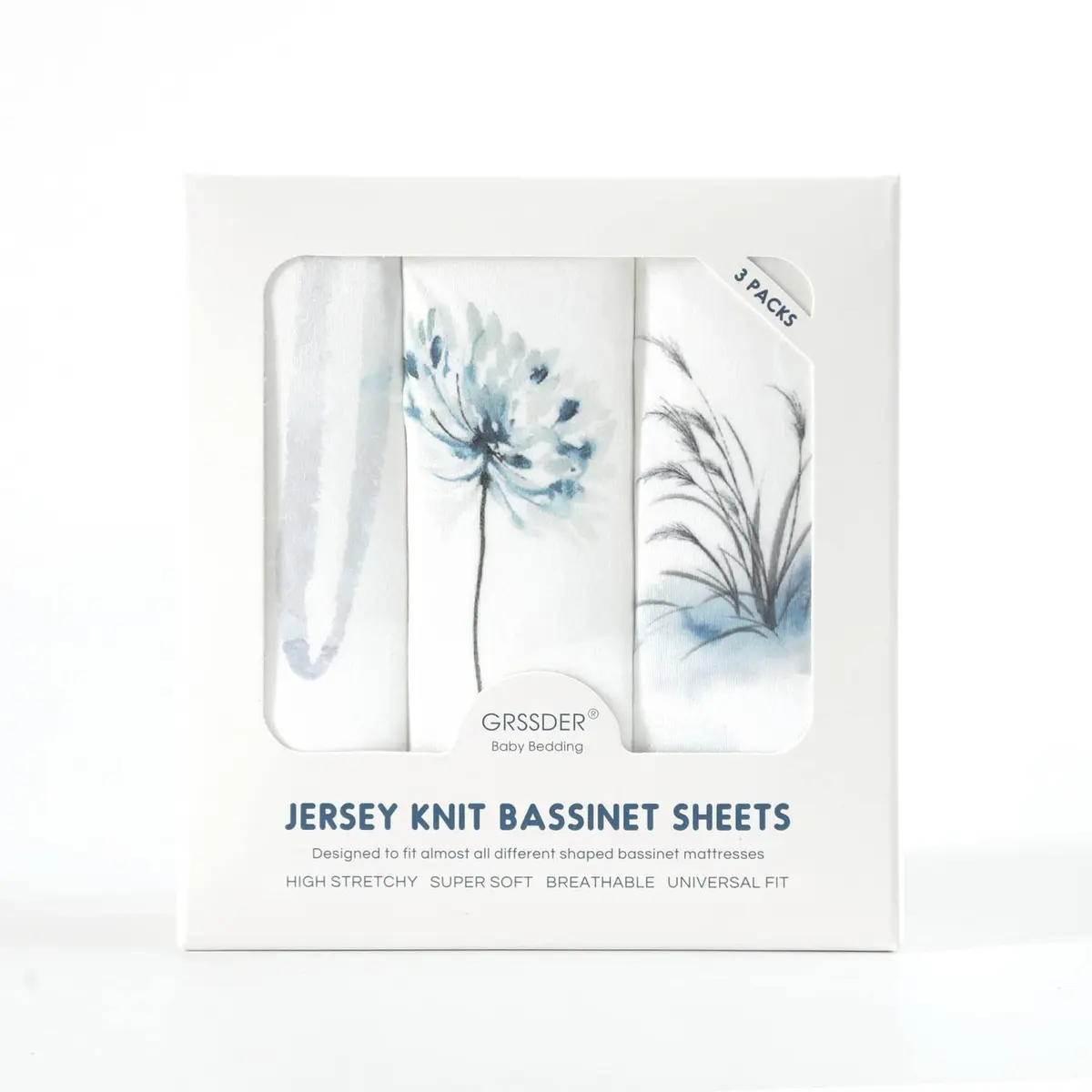GRSSDER Stretchy Ultra Soft Bassinet Fitted Sheets 3 Pack, Universal Fit for Oval Rectangle Moses Basket Mattresses | 300 Thread Count Jersey Knit - view 4