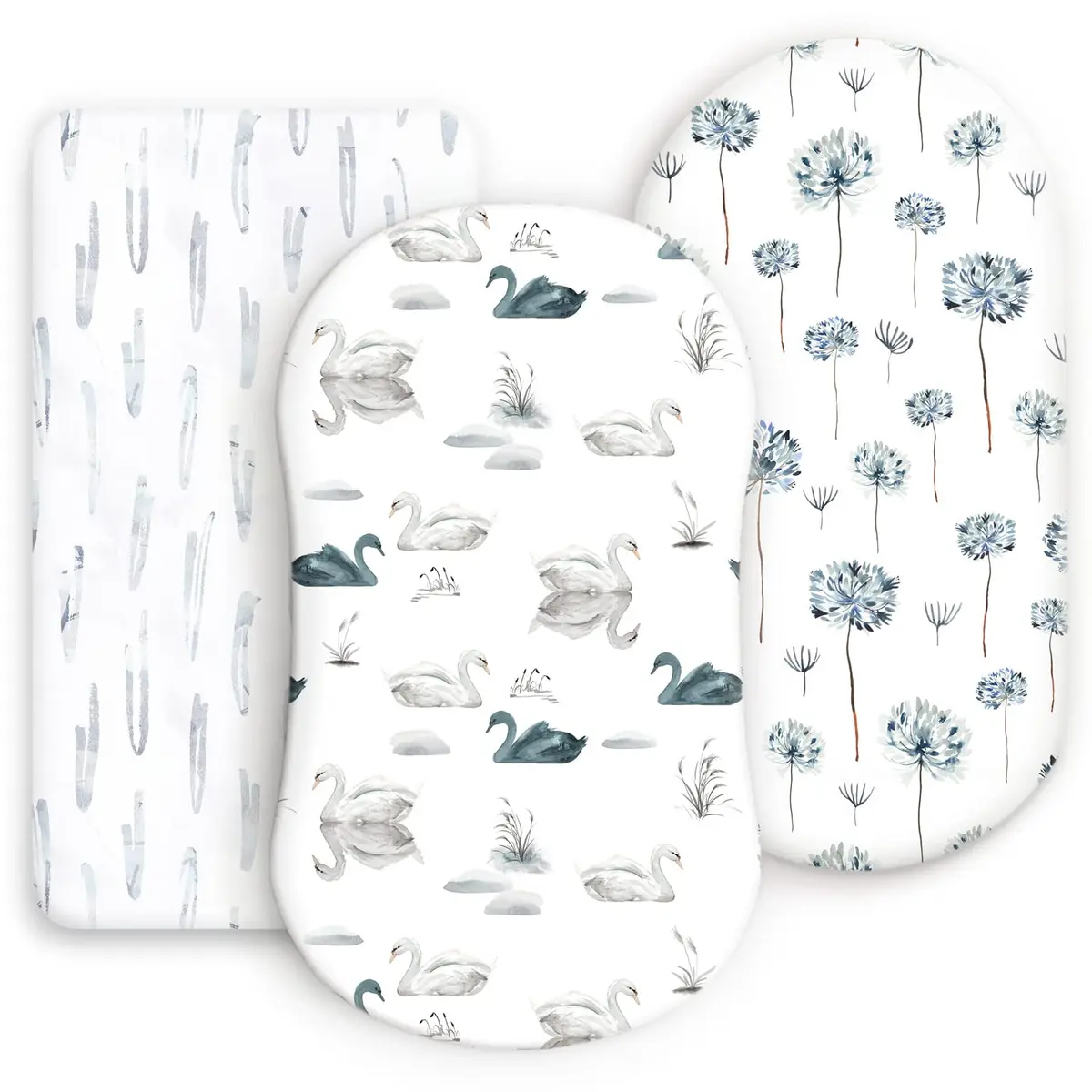 GRSSDER Stretchy Ultra Soft Bassinet Fitted Sheets 3 Pack, Universal Fit for Oval Rectangle Moses Basket Mattresses | 300 Thread Count Jersey Knit - main product image