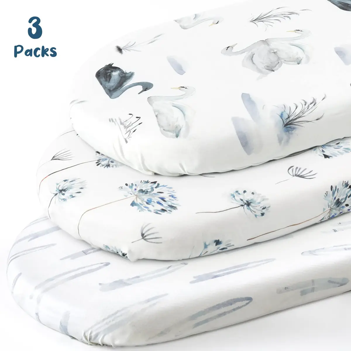 GRSSDER Stretchy Ultra Soft Bassinet Fitted Sheets 3 Pack, Universal Fit for Oval Rectangle Moses Basket Mattresses | 300 Thread Count Jersey Knit - view 2