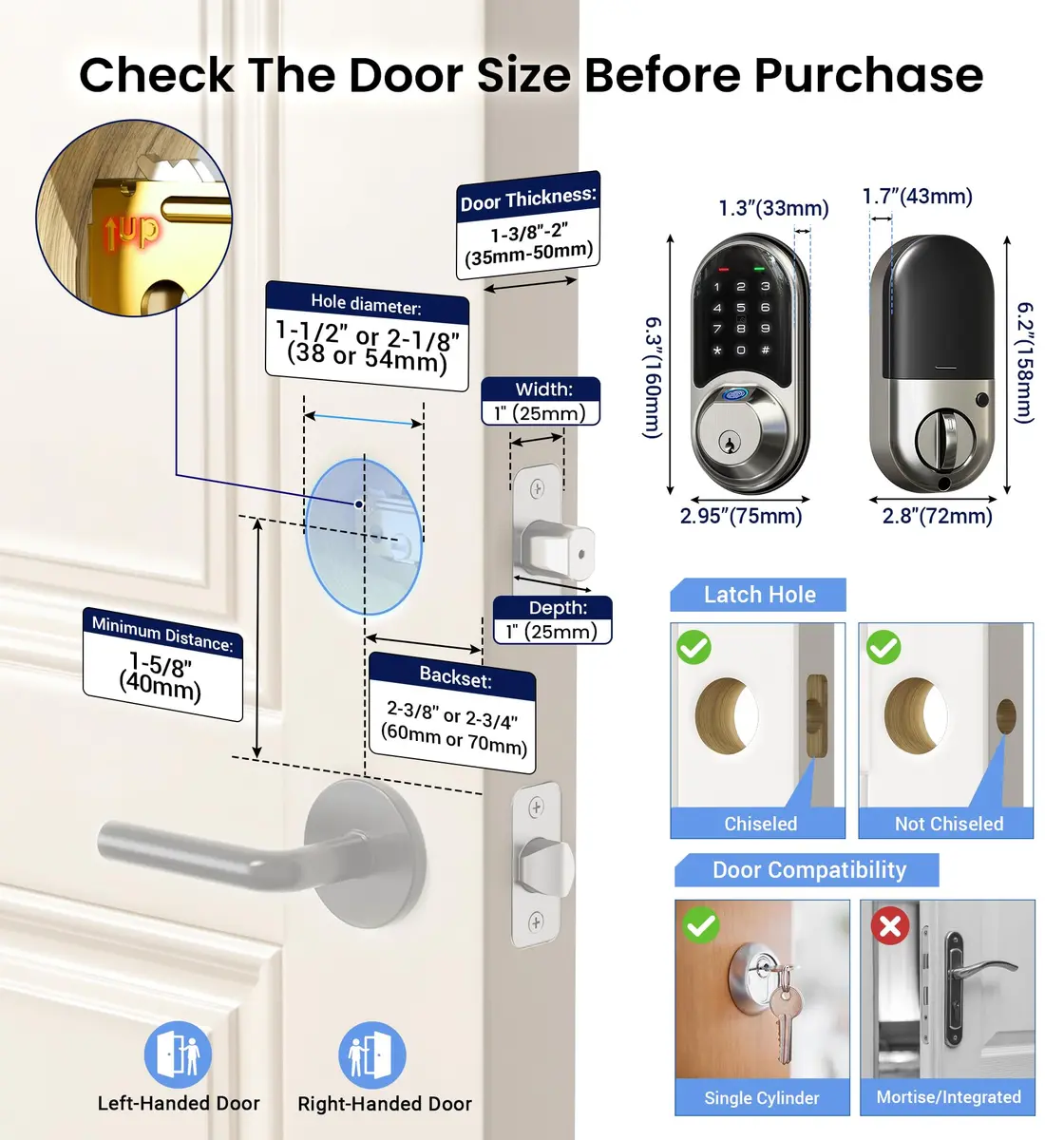 Veise RZ07 Fingerprint Smart Door Lock Deadbolt Satin Nickel | App Control, Fast Fingerprint - view 7