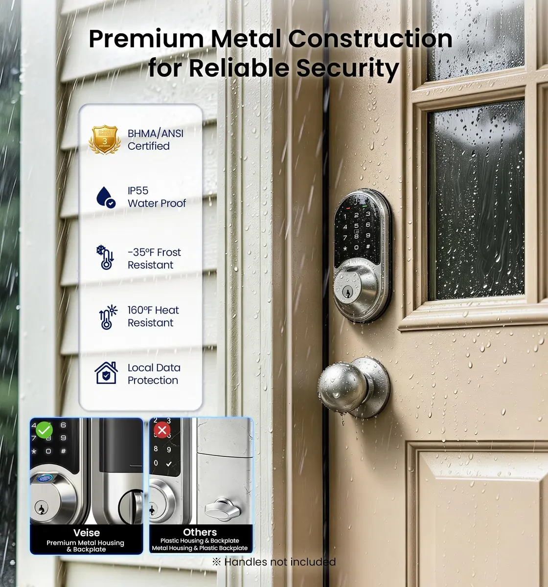Veise RZ07 Fingerprint Smart Door Lock Deadbolt Satin Nickel | App Control, Fast Fingerprint - view 9