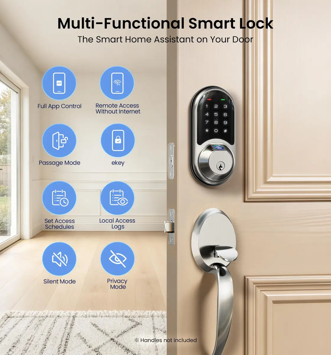 Veise RZ07 Fingerprint Smart Door Lock Deadbolt Satin Nickel | App Control, Fast Fingerprint - view 4