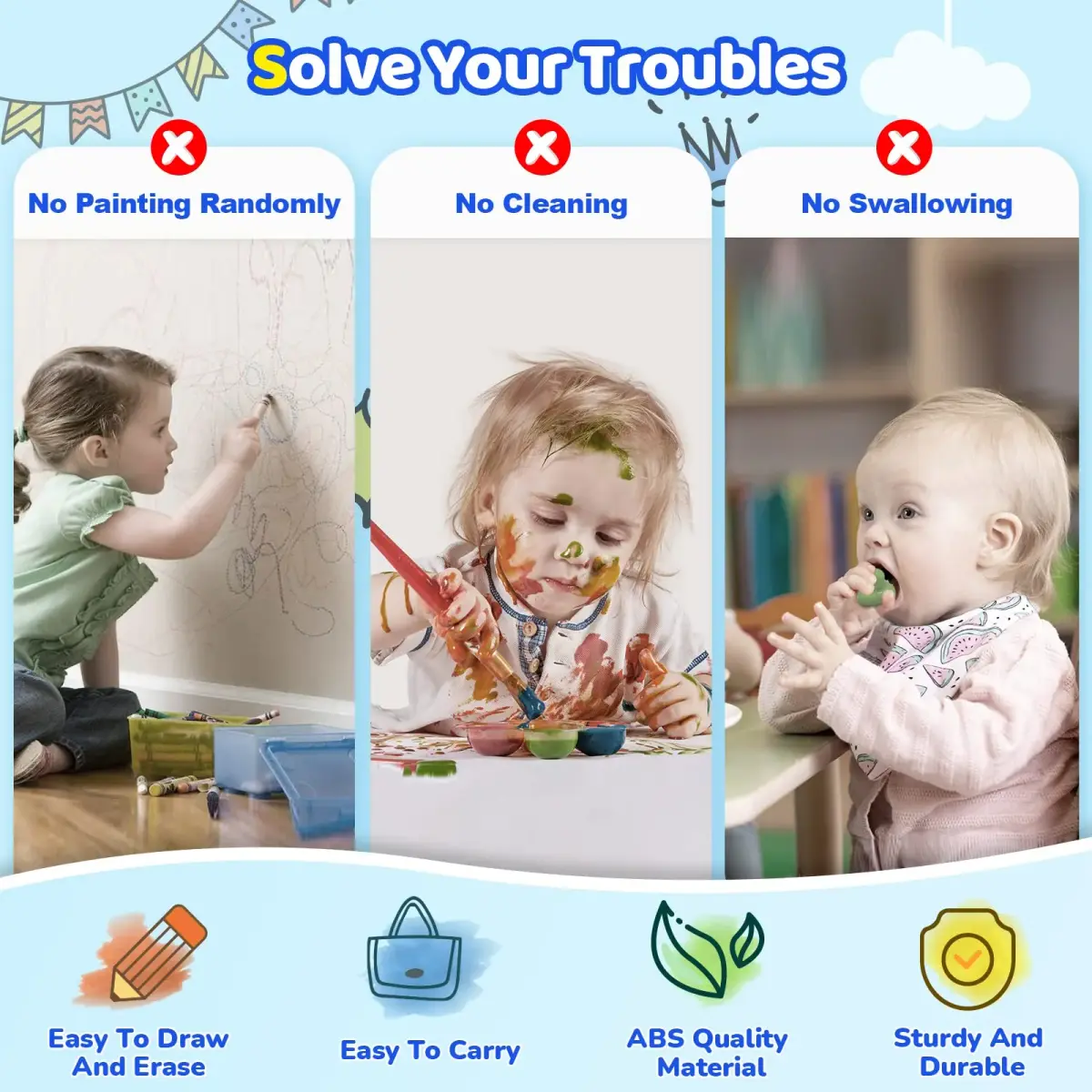 Kikidex Magnetic Drawing Board Green | Mess-Free Toddler Art & Learning Toy - view 3