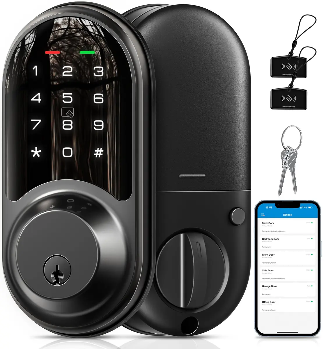 Veise RZ06 Smart Lock for Front Door with App Control, Matte Black | Keyless Entry & Remote Access - main product image
