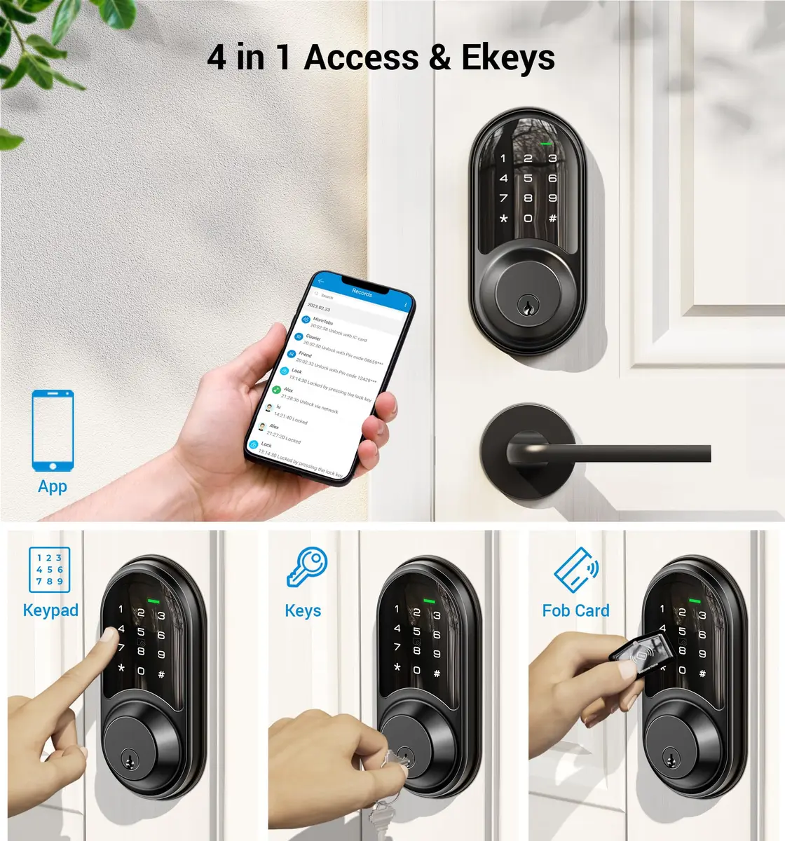 Veise RZ06 Smart Lock for Front Door with App Control, Matte Black | Keyless Entry & Remote Access - view 2