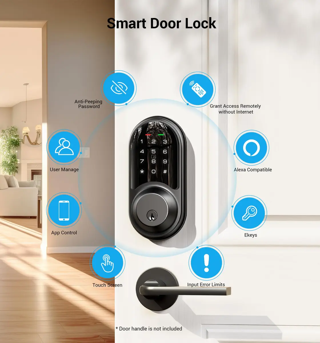 Veise RZ06 Smart Lock for Front Door with App Control, Matte Black | Keyless Entry & Remote Access - view 4