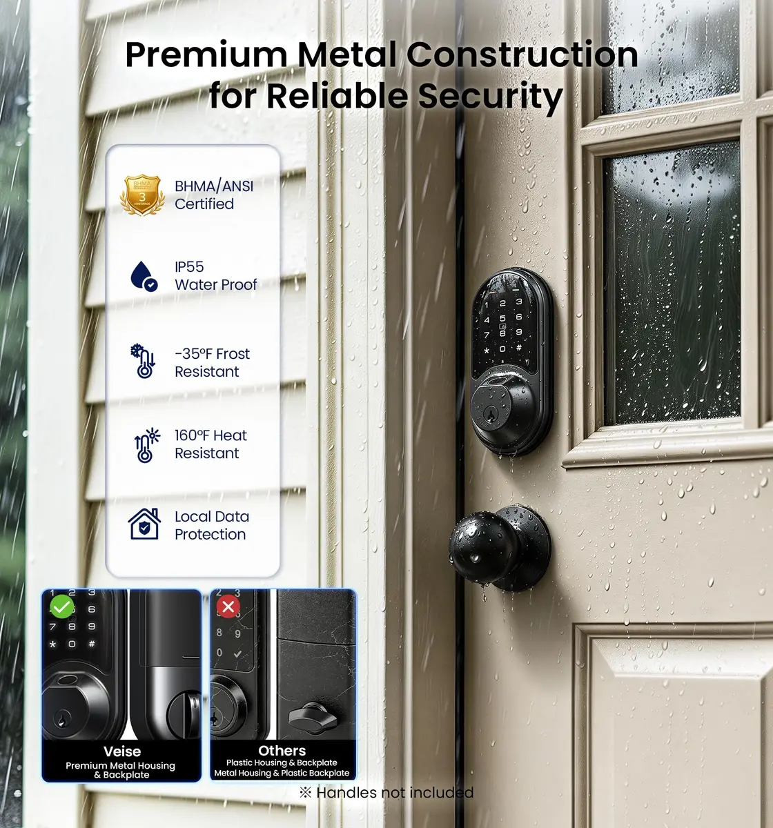 Veise RZ07 Fingerprint Smart Door Lock Deadbolt | App Control, Matte Black, IP54 - view 9