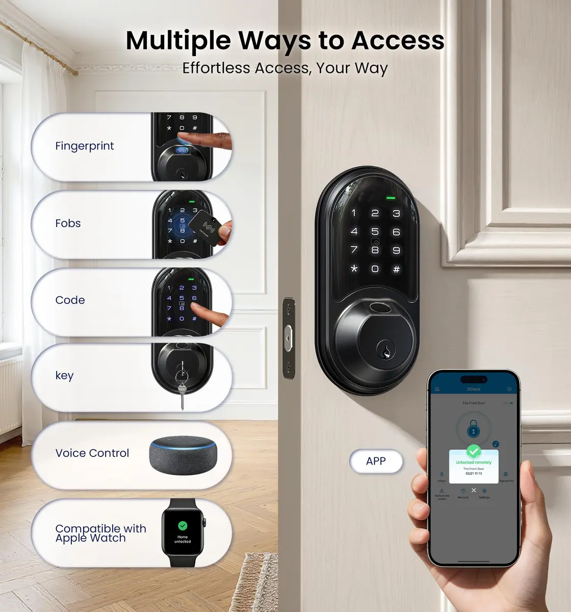 Veise RZ07 Fingerprint Smart Door Lock Deadbolt | App Control, Matte Black, IP54 - view 2