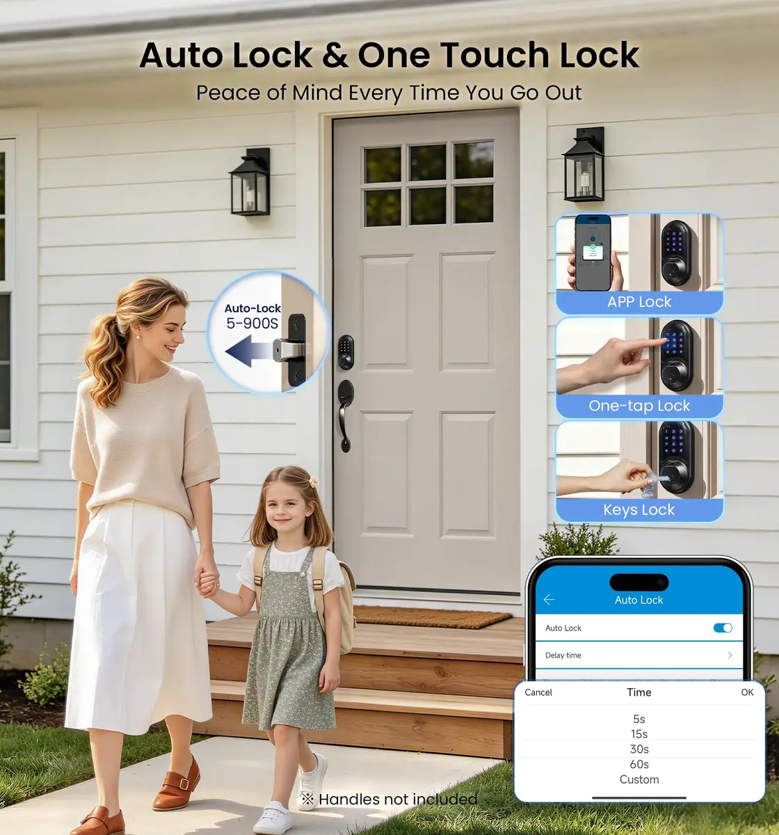 Veise RZ07 Fingerprint Smart Door Lock Deadbolt | App Control, Matte Black, IP54 - view 3