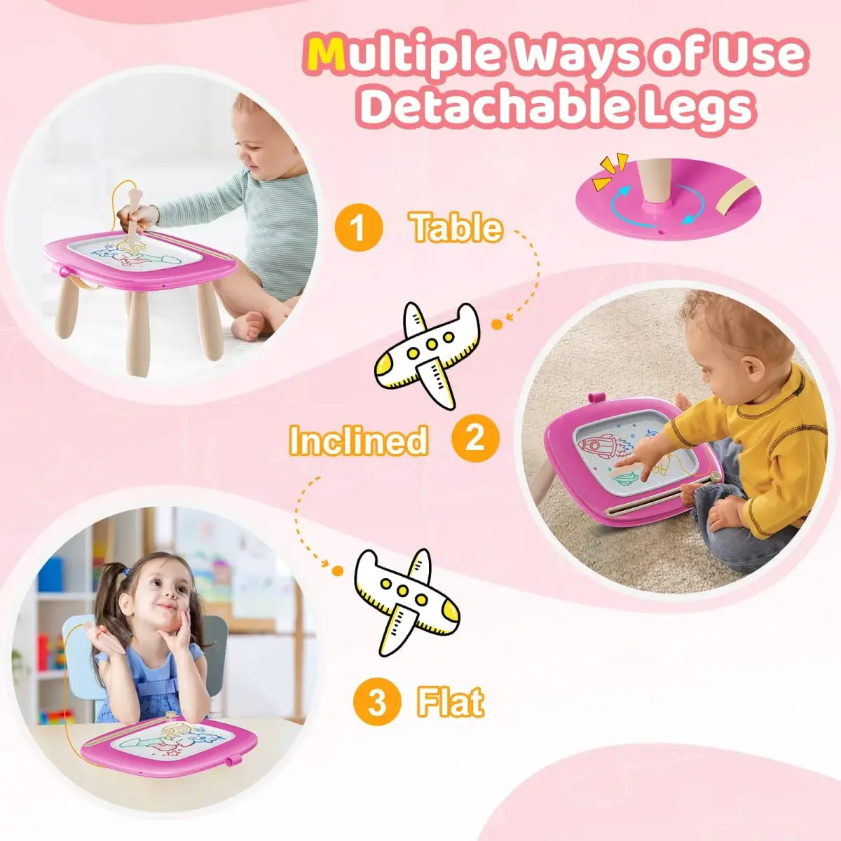 Kikidex Magnetic Doodle Board for Toddlers 1-3 Years | Rose | 32cm x 33cm (12.6in x 13in) - view 4