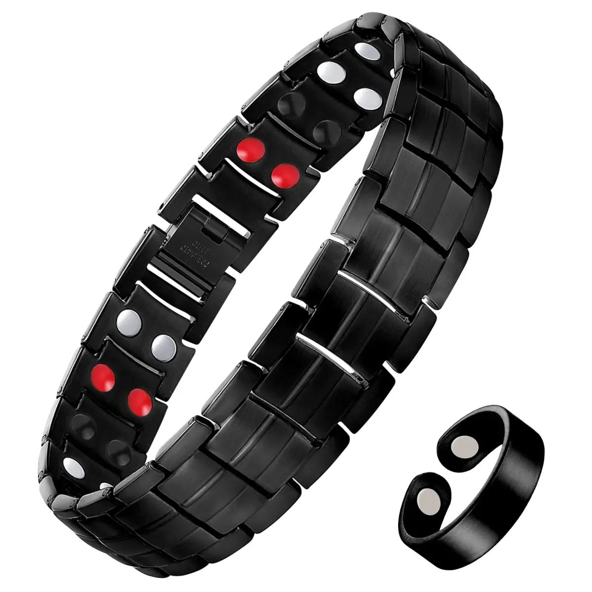 Feraco Magnetic Therapy Bracelet Titanium Steel Double Row 4 Elements Magnets 22cm (8.66 inch) | Hypoallergenic & Adjustable - main product image