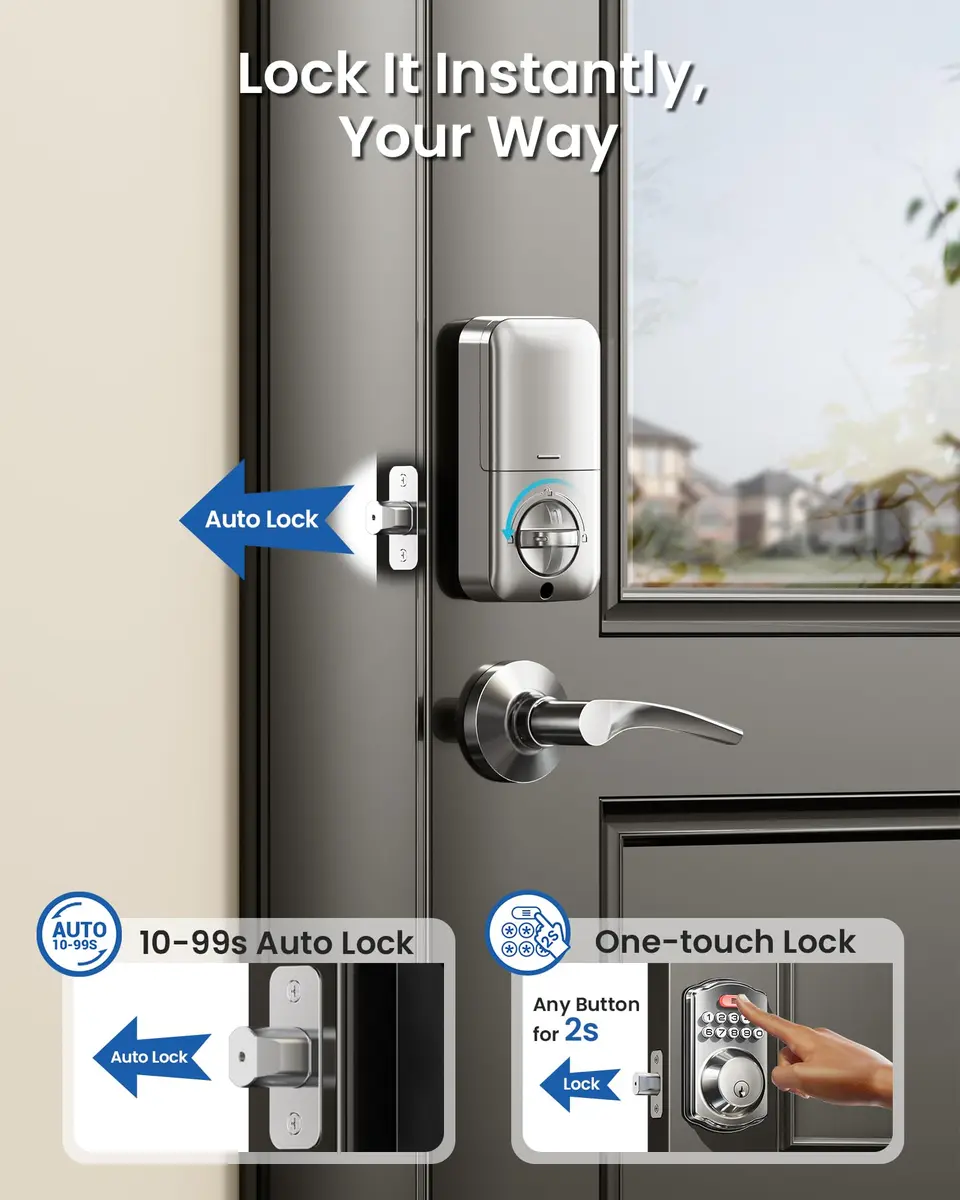 Veise KS01B Keypad Door Lock with 2 Lever Handles Set, Satin Nickel | Keyless Entry & Auto Lock - view 5
