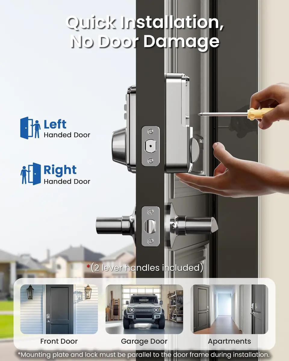Veise KS01B Keypad Door Lock with 2 Lever Handles Set, Satin Nickel | Keyless Entry & Auto Lock - view 7