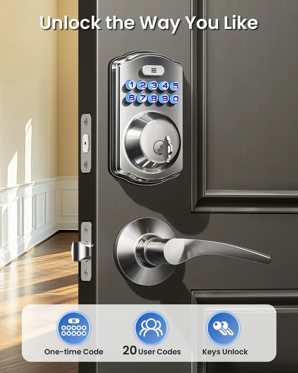 Veise KS01B Keypad Door Lock with 2 Lever Handles Set, Satin Nickel | Keyless Entry & Auto Lock - view 2