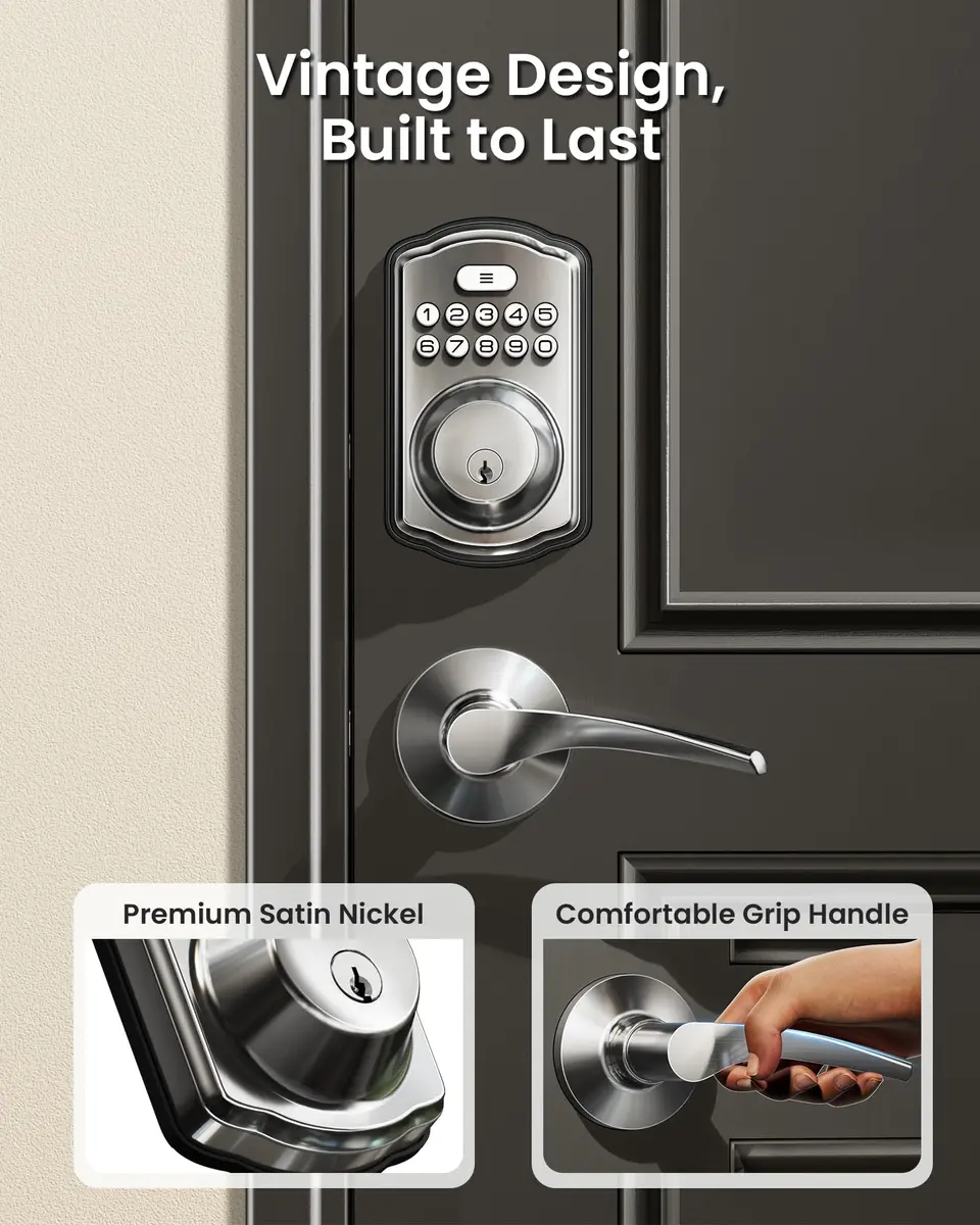 Veise KS01B Keypad Door Lock with 2 Lever Handles Set, Satin Nickel | Keyless Entry & Auto Lock - view 3