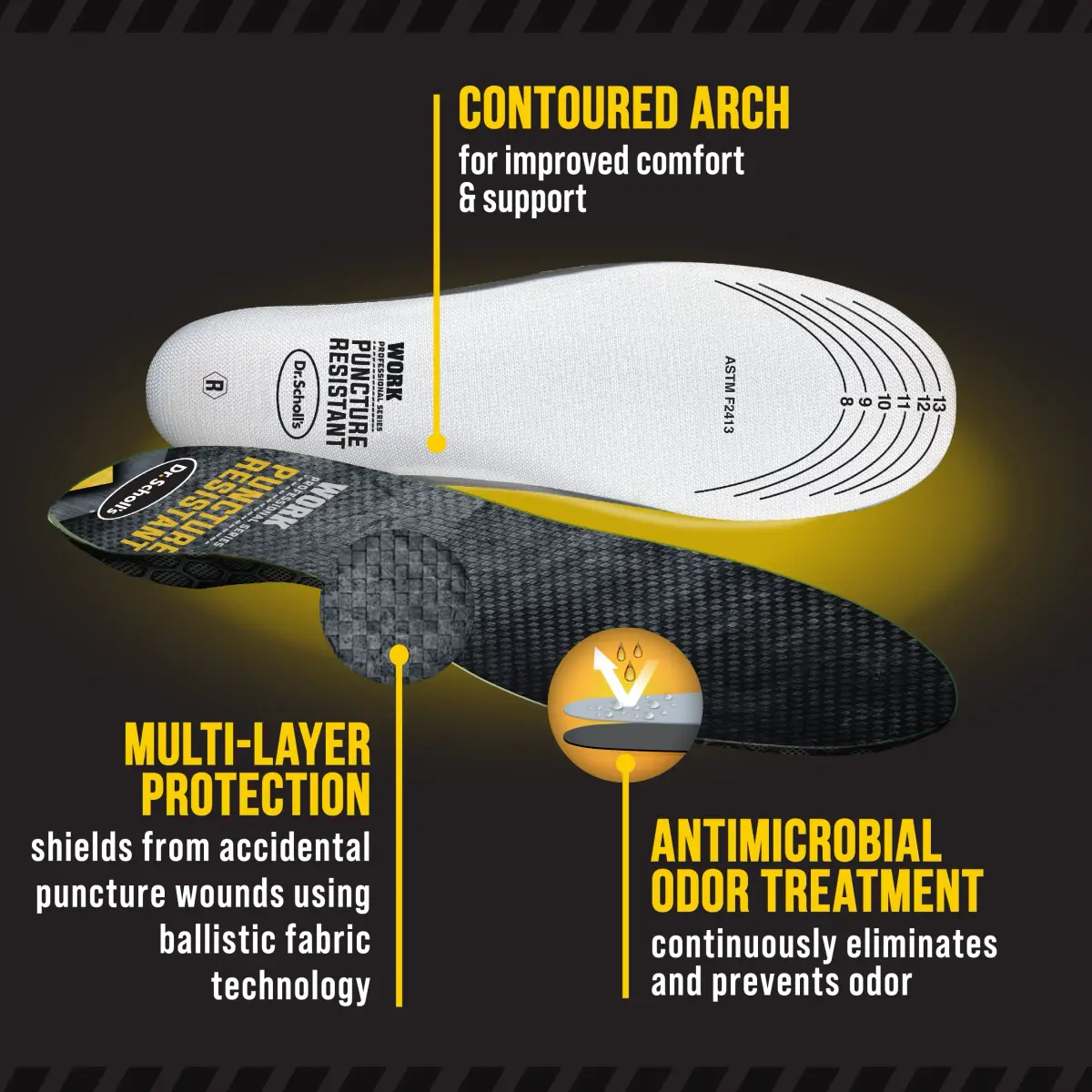 Dr. Scholl's Professional Series Work Puncture Resistant Insoles Men's 8-14 (2.27 kg / 5 lb) | OSHA & ASTM Compliant - view 3