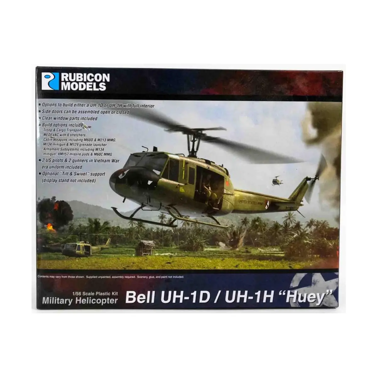 Rubicon Models RB0119 1/56 US Military Bell UH-1D/UH-1H Huey Helicopter Plastic Model | Assembly & Painting Kit - main product image