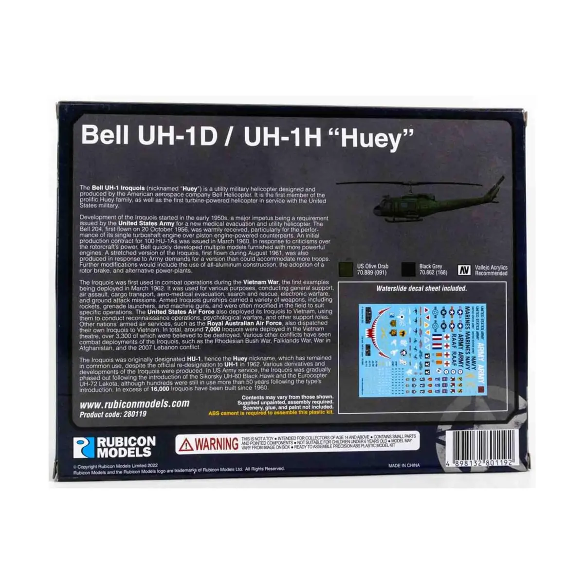 Rubicon Models RB0119 1/56 US Military Bell UH-1D/UH-1H Huey Helicopter Plastic Model | Assembly & Painting Kit - view 2