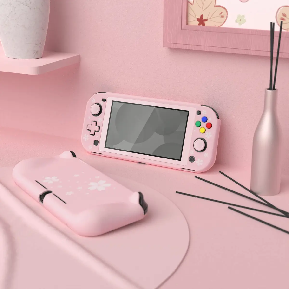 PlayVital ZealProtect Protective Case for Nintendo Switch Lite Cherry Blossoms Petals | Shock-Absorbent & Ergonomic Grip (110c) - view 3