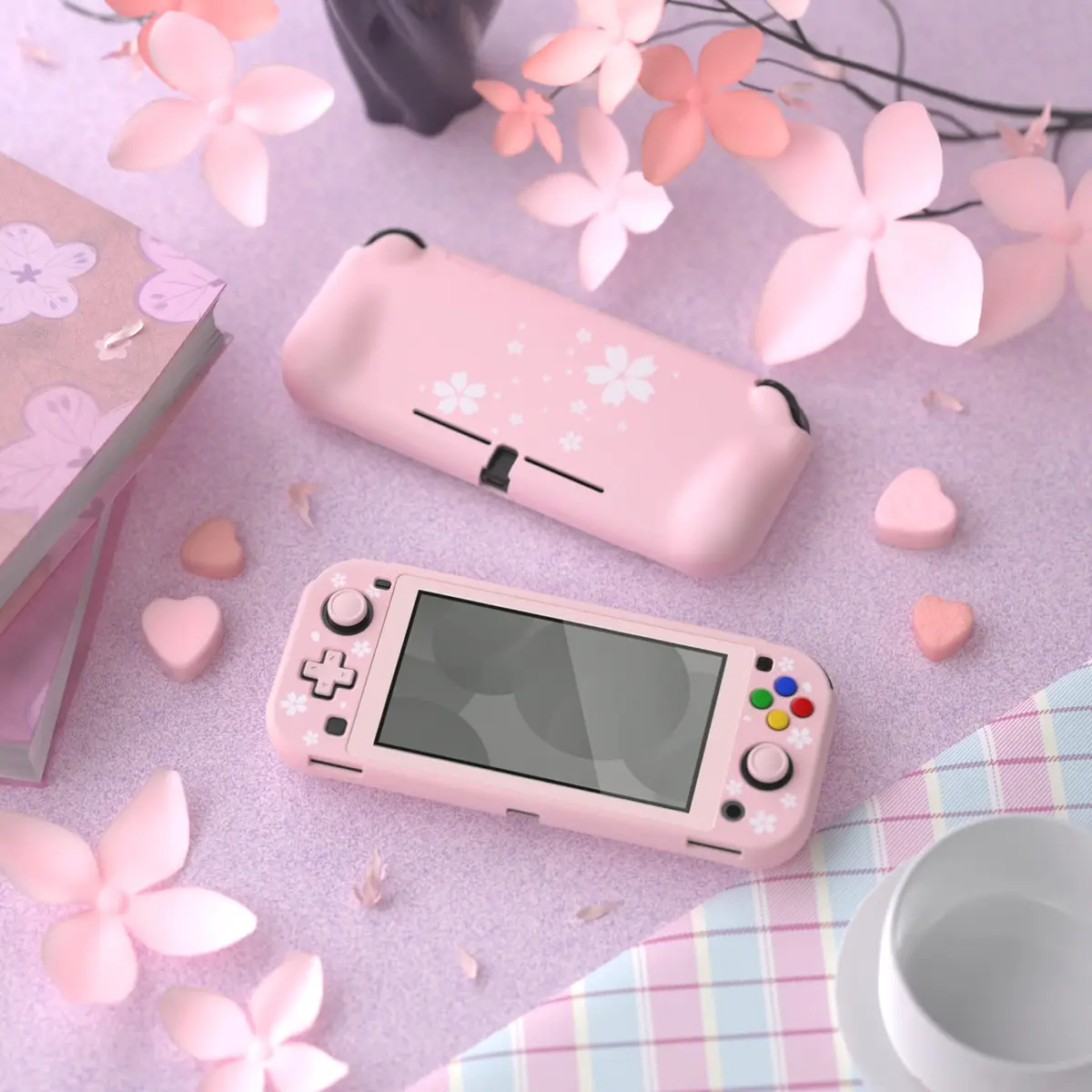 PlayVital ZealProtect Protective Case for Nintendo Switch Lite Cherry Blossoms Petals | Shock-Absorbent & Ergonomic Grip (110c) - view 4