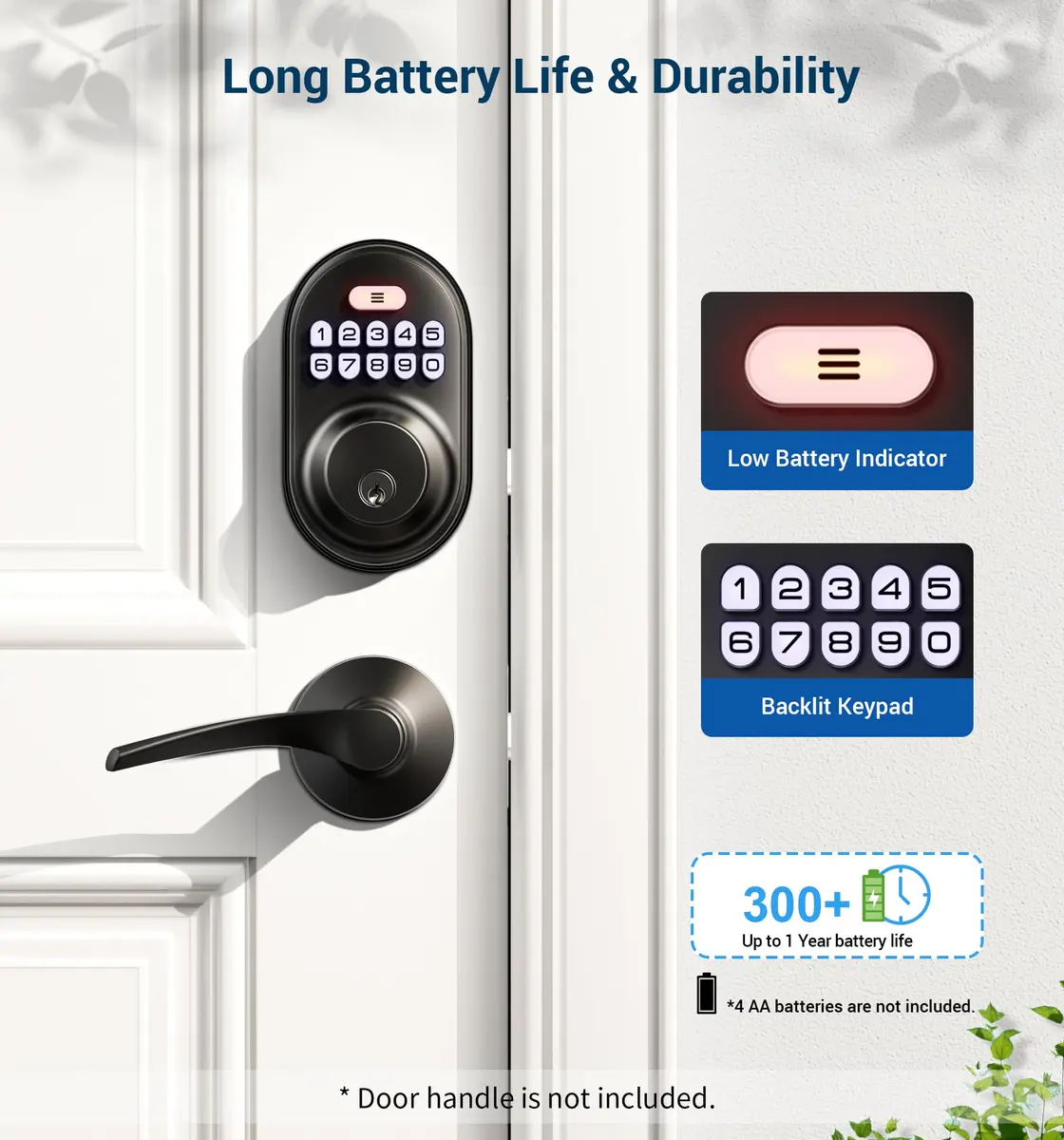 Veise RZ-A Electronic Deadbolt Door Lock, Matte Black | Keyless Entry & Auto Lock - view 5