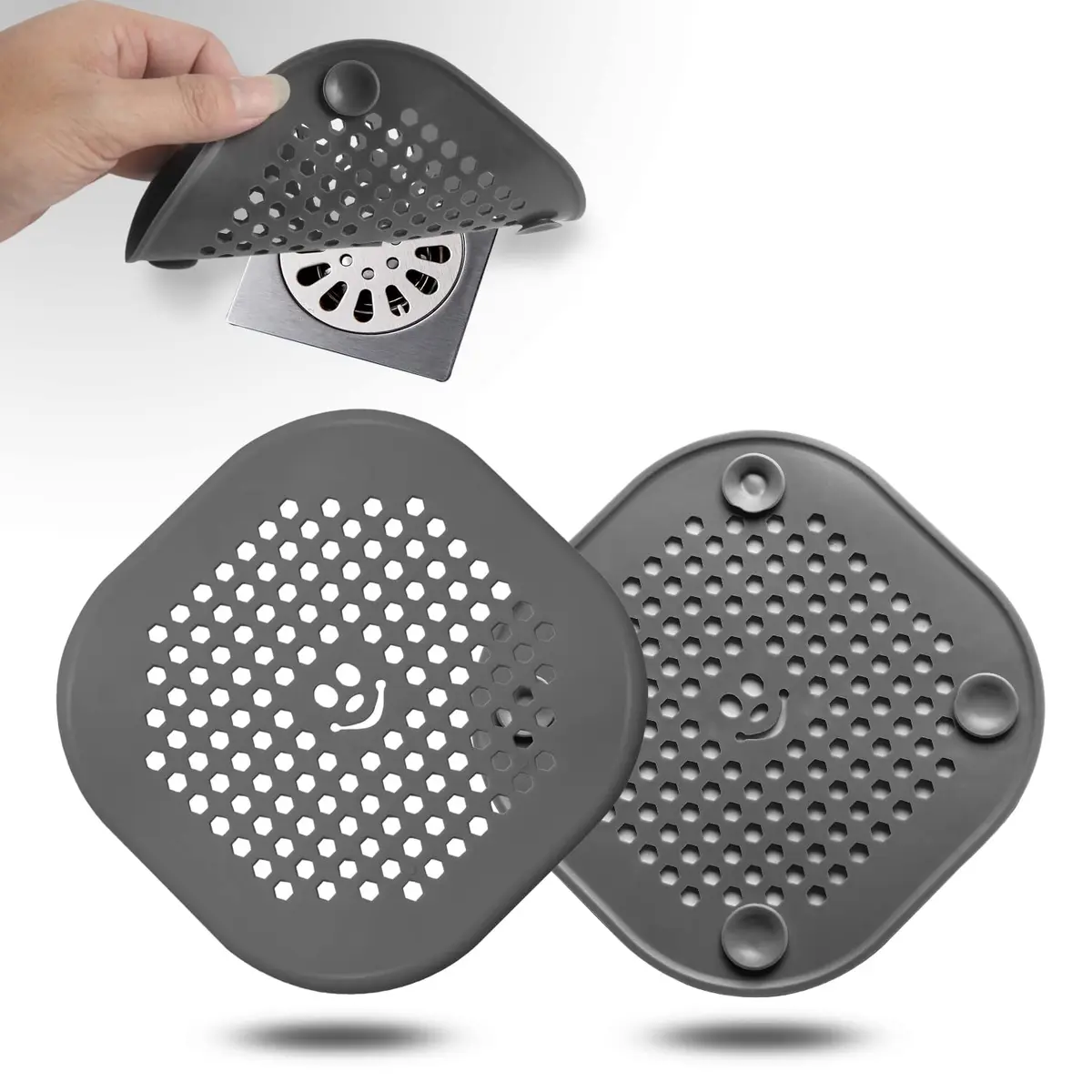 Couidl Drain Cover Hair Catcher Silicone 2 Pack | Deep Grey, Anti-Clogging, Easy Install (70-120 chars) - main product image