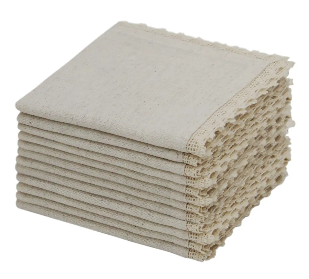 COTTON CRAFT Flax Linen Cocktail Napkins with Lace - 12 Pack Cloth Napkins | Elegant, Reusable, Eco-Friendly (70-120 chars) - main product image