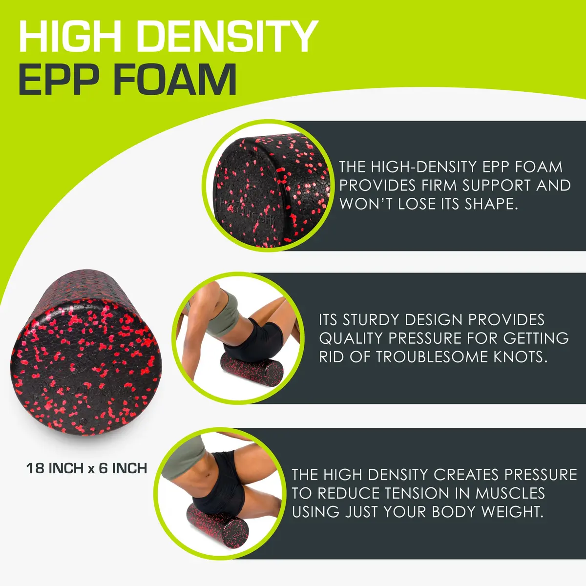 ProsourceFit High Density Foam Roller 18 inch (46 cm) | Firm Full Body Athletic Massage Tool for Muscle Recovery - view 3