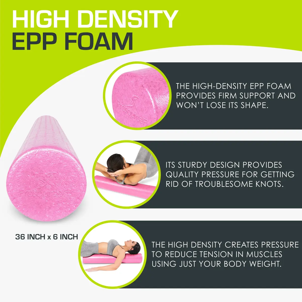 ProSourceFit High Density Foam Roller 91cm (36 inch) | Firm Full Body Athletic Massage Tool for Back Stretching, Yoga, Pilates, Post Workout Muscle Recuperation, Pink - view 3
