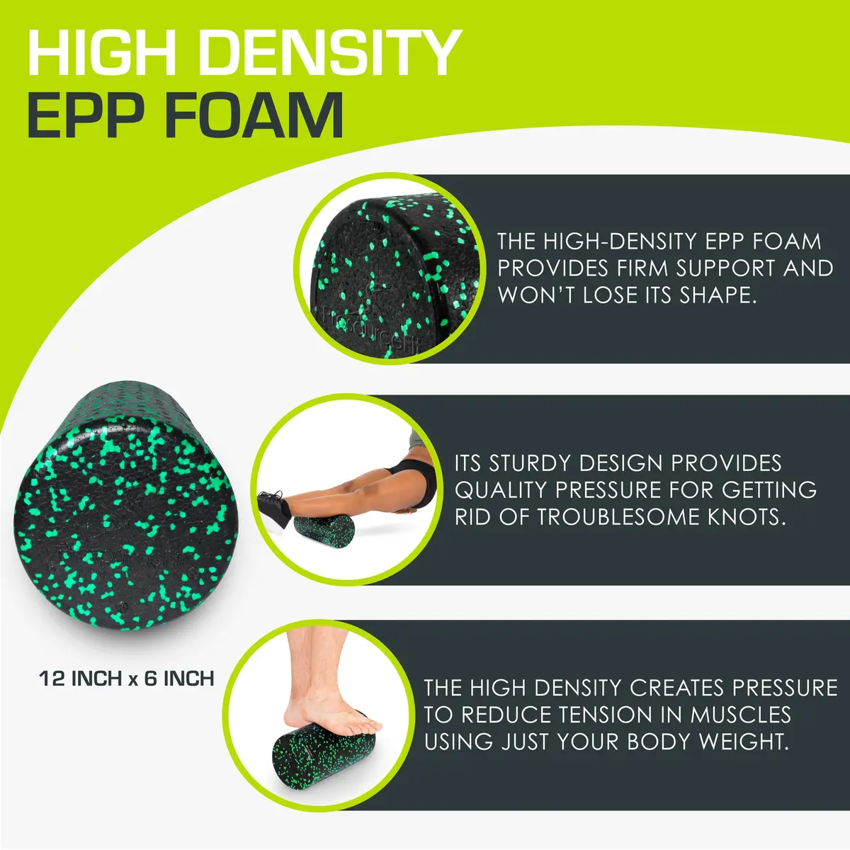 ProsourceFit High Density Foam Roller 12 x 6 inches | Firm Full Body Athletic Massage Tool for Muscle Recovery - view 3