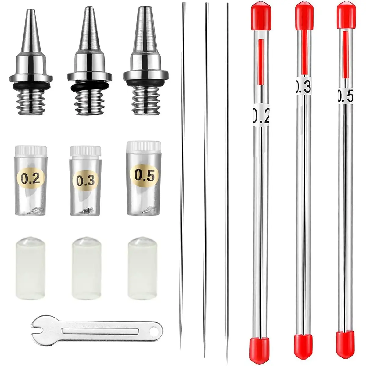 HUBEST Airbrush Nozzle Needle Set for Iwata Master, 0.2/0.3/0.5mm | Precision Art Supplies for Fine & Broad Projects - main product image