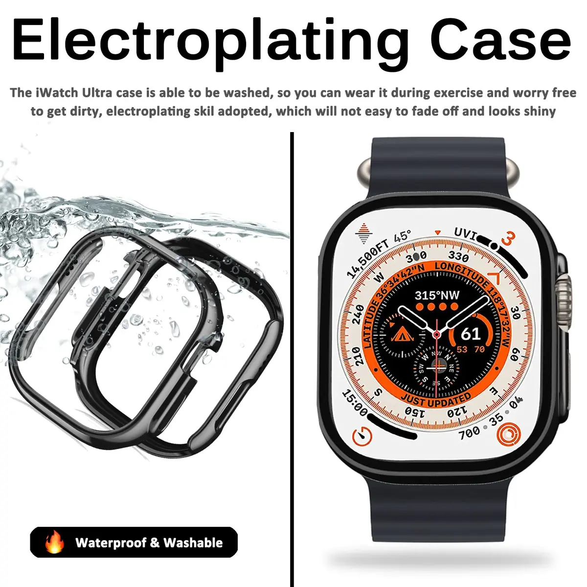 Miimall Compatible for Apple Watch Ultra/Ultra 2 49mm Case Black | Slim Shockproof PC Bumper - view 5
