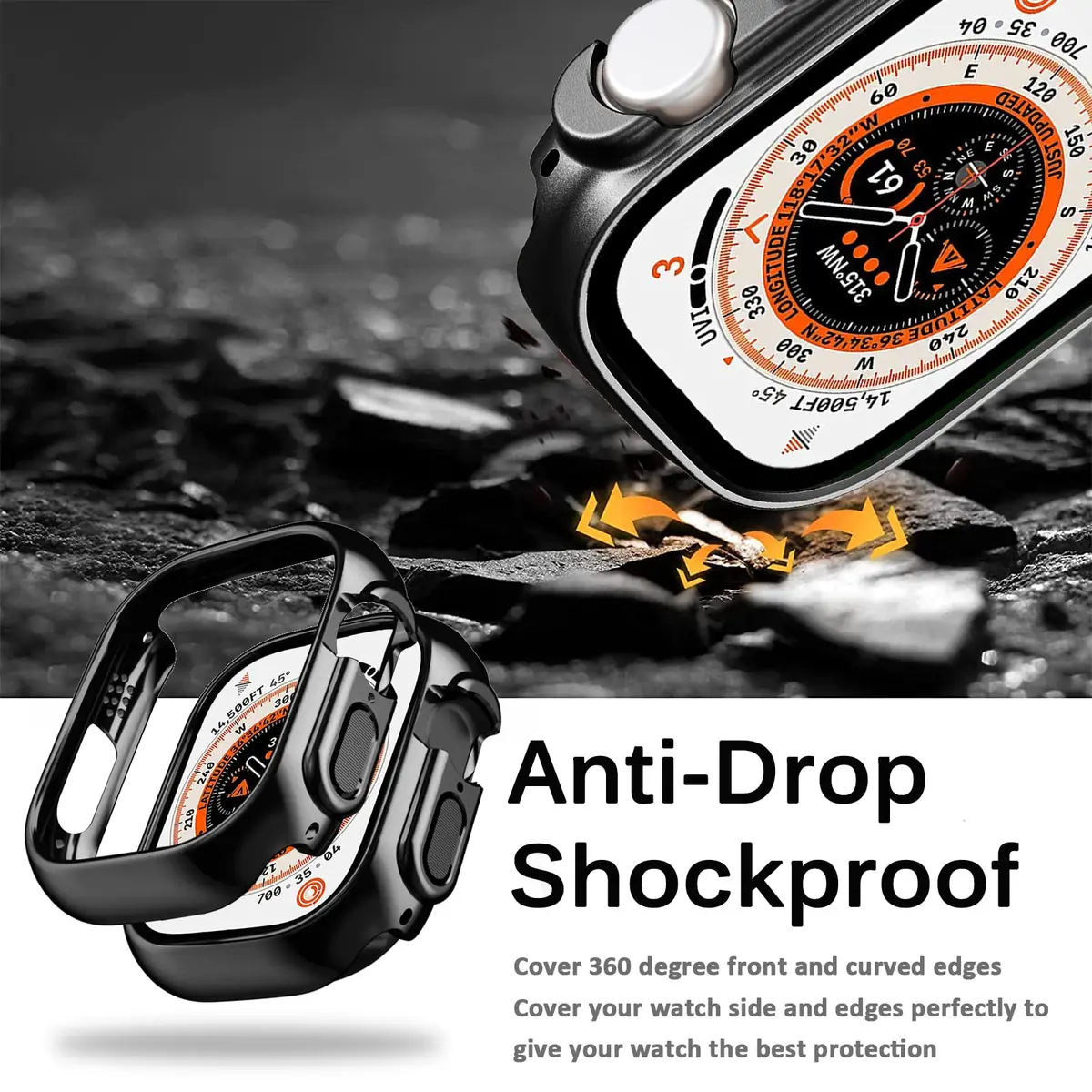 Miimall Compatible for Apple Watch Ultra/Ultra 2 49mm Case Black | Slim Shockproof PC Bumper - view 4